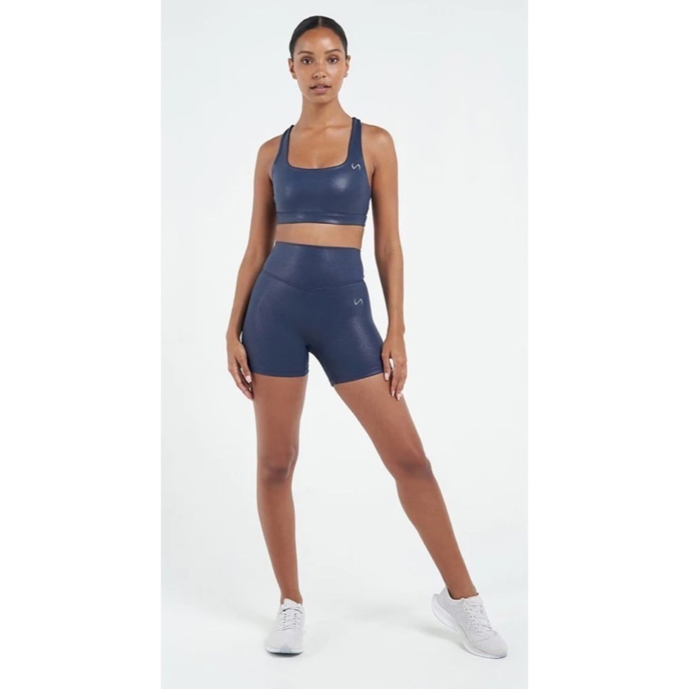 TLF Deep Shine Navy Diamond Sports Bra Gerana High Waisted Shorts 2.0 Set NWOT S